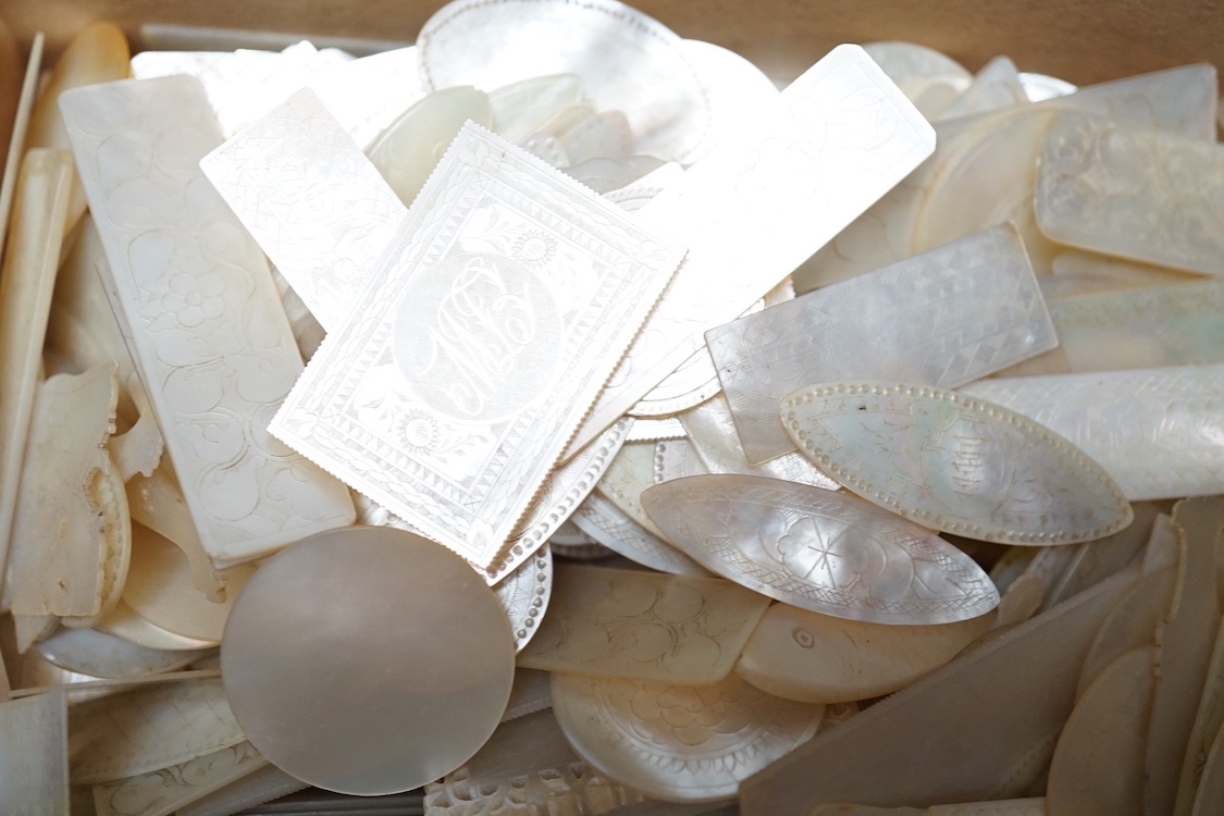 A set of 19th century Chinese engraved mother-of-pearl gaming counters
